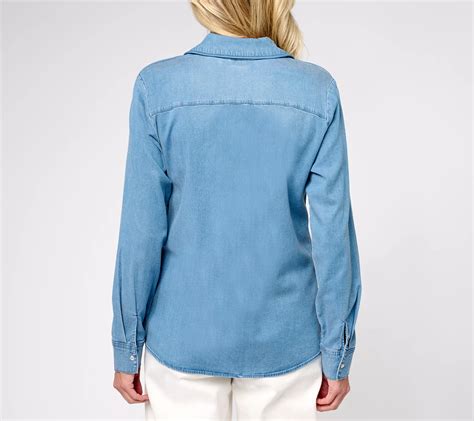 Denim Co Canyon Retreat Embroidered Denim Button Front Top Qvc