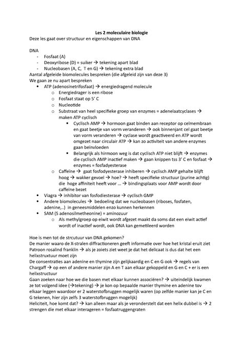 Les 2 Moleculaire Biologie Les 2 Moleculaire Biologie Deze Les Gaat