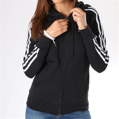 Adidas Originals Sweat Zippé Capuche Femme 3 Stripes Dn8151 Noir