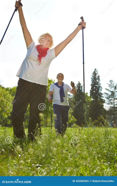 Active Seniors Hiking In Nature Stock Image Image Of Senior