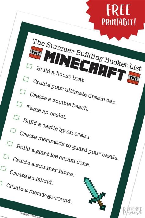 Free Printable: Minecraft Building Ideas to Fill the Rest of Summer Break