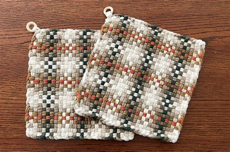 XL Woven Cotton Loop Potholder 8 1 2 Trivet Hot Pad Brown Green Beige Etsy