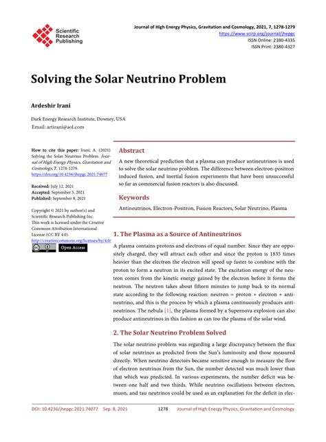 (PDF) Solving the Solar Neutrino Problem