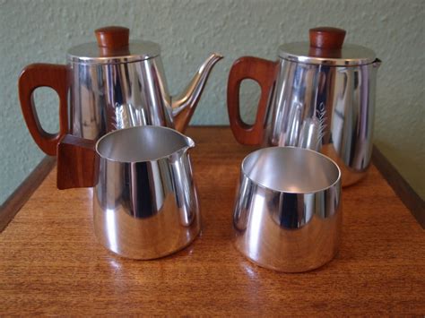 Mid Century Tea And Coffee Set Aluminium And Teak By Sona