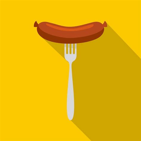 Premium Vector Sausage On Fork Icon Flat Illustration Of Sausage On