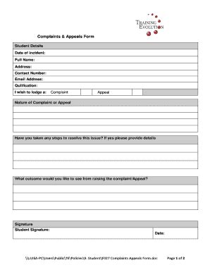 Fillable Online Complaints Appeals Form