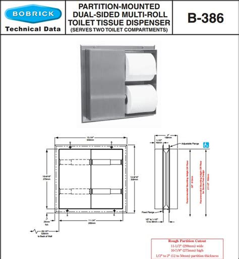 Bobrick B Partition Mounted Multi Roll Toilet Tissue Dispenser