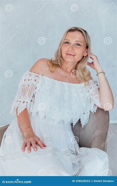 Beautiful Blonde Bride Woman In Summer Knitted Dress Stock Image Image Of Bicycle Person