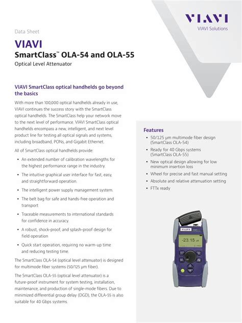 Pdf Optical Level Attenuator Viavi Solutions The Smartclass Ola