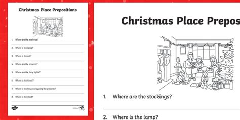 Christmas Place Prepositions Written Questions Worksheet Worksheet