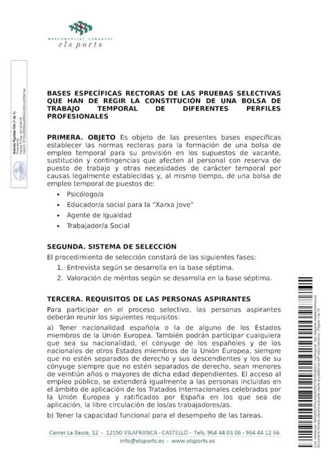 PDF BASES ESPECÍFICAS RECTORAS DE LAS PRUEBAS SELECTIVAS empleo