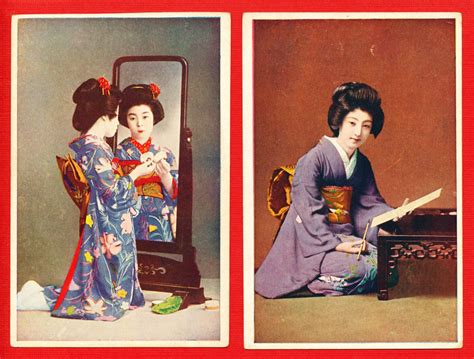 Set of 2 Vintage JAPAN Japanese Postcards Beautiful GEISHA #EG86