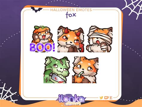 Fox Halloween Twitch Discord Emotes Set Of 5 Etsy