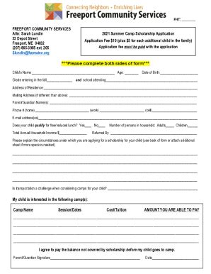 Fillable Online FCS Summer Camp Application 2021 Fax Email Print