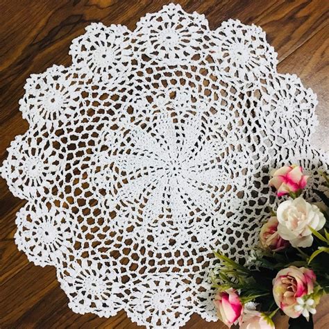 Damanni Beige 13 Inch Round Handmade Cotton Crochet Lace Doily Doilies Cloth