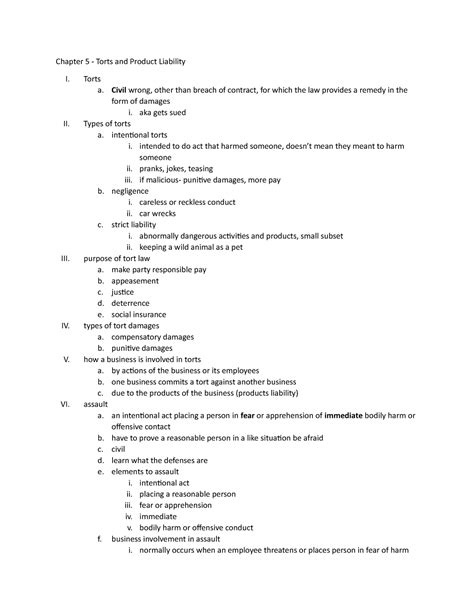 Mgmt Test Review Chapter Torts And Product Liability I