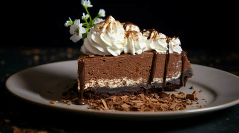 decadent chocolate cheesecake slice on black plate 32936691 Stock Photo ...