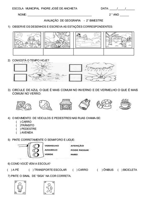 Avaliação De Geografia 2 Ano Para Imprimir