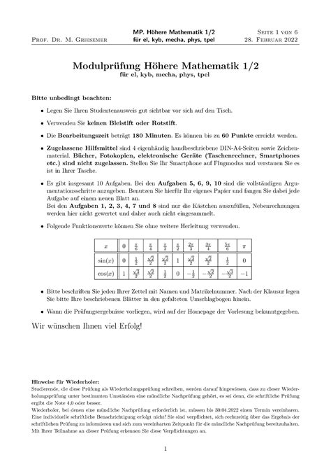 Test538 Altklausur Prof Dr M Griesemer für el kyb mecha phys