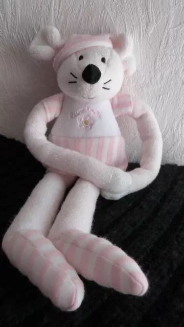 DOUDOU PELUCHE souris jemini luminou robe grand bonnet rayé rose et