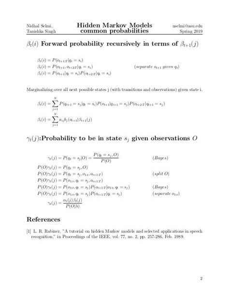 Hidden Markov Models common probability formulas