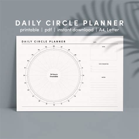 Daily Planner Printable Circle Planner Daily Timetable Time Etsy