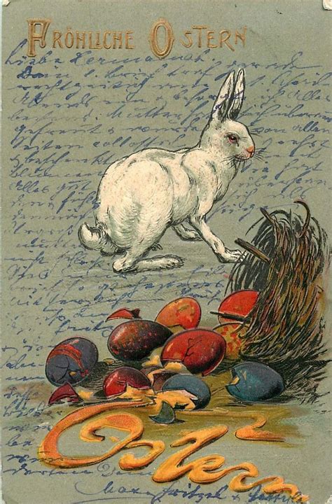 Happy Easter Frohliche Ostern Udb Embossed Postcard C1903 Rabbit And Eggs