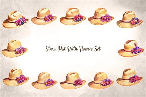 Straw Hat with Flowers Set Graphic by Pixel Perfect · Creative Fabrica