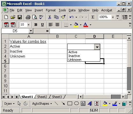 Ms Excel Creating A Combo Box