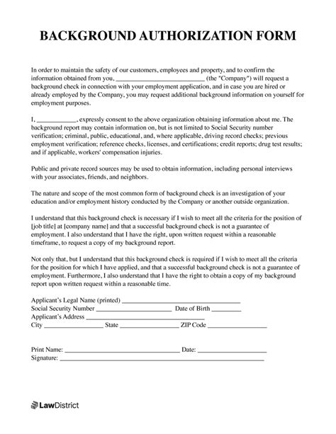 Background Check Consent Form Lawdistrict