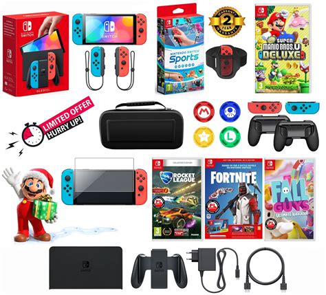 Nintendo SWITCH Oled 64GB Neon + zestaw gier + szkło + etui + 2 grip ...