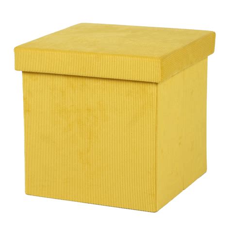 Pouf De Rangement Pliable En Velours C Tel Kube Jaune L X P