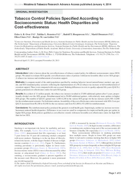 Pdf Tobacco Control Policies Specified According To Socioeconomic