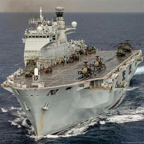 Royal Navy HMS Ocean helicopter carrier with her Apache, Chinook and Merlin helicopters # ...