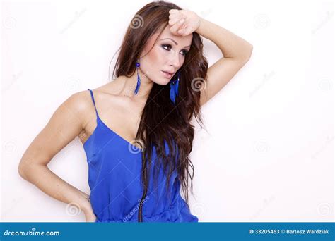 Brunette Posing In Blue Dress Stock Image Image Of Person Beautiful 33205463