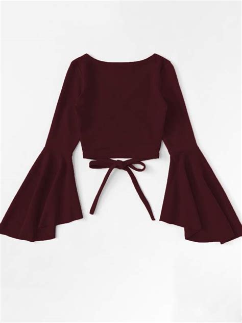 Shein Ezwear Bell Sleeve Self Tie Crop Top Shein Usa