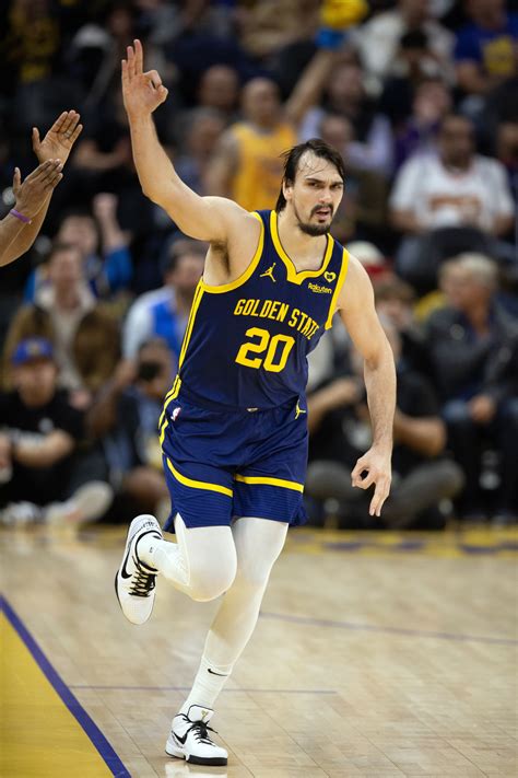 Golden State Warriors Center Dario Saric 20 Celebrates His 3 Point