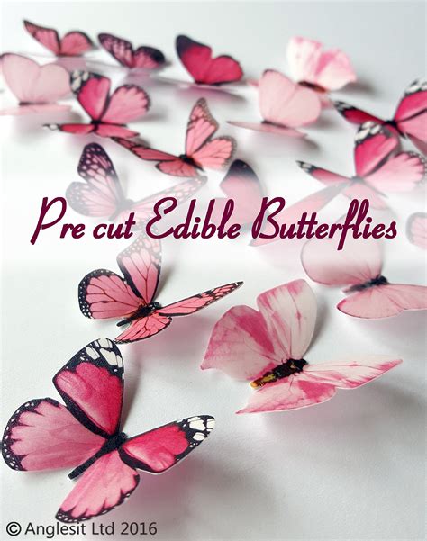 24 X Pre Cut Beautiful Medium Pink Butterflies Edible Rice Wafer Paper