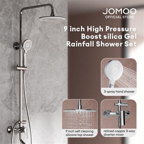 JOMOO Rainfall Shower Set With Faucet Wall Mounted Height Adjustable 360 Rotation Cold And Hot
