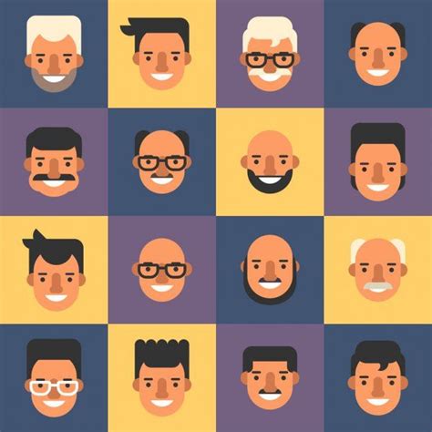 Set of Flat Design People Avatar Icons. Mens. 16 Different Portraits ...