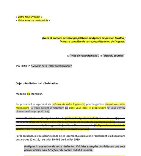 Lettre De R Siliation De Bail Location Mon Avocat En Ligne