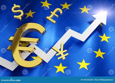 EUR Euro Currency with European Union EU Flag Money Exchange Rate Grow ...