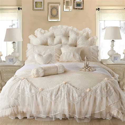 Cotton Jacquard Lace Princess Bed Set Luxury Wedding Bedding Sets Queen