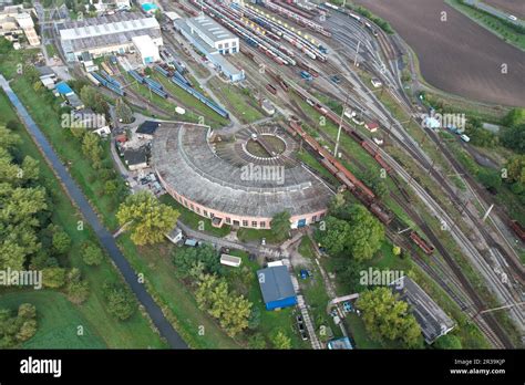 Railway Turntable For Locomotives Aerial View Train Turntableaerial