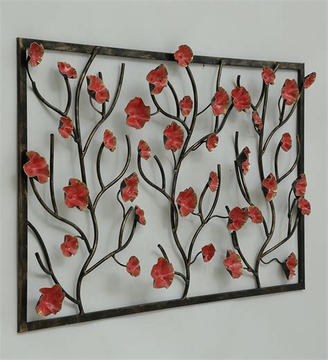 Buy Wrought Iron Leaf Panel In Red Wall Art By The Shining Rays Online