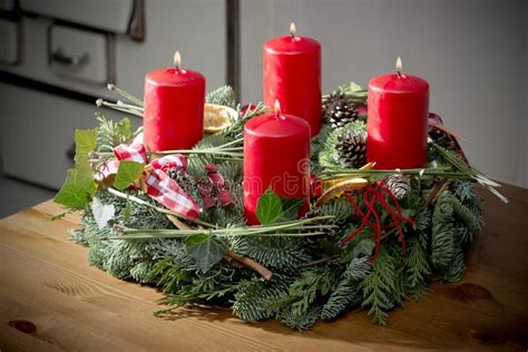 Large Christmas Advent Wreath Candles For Catholic Church Celebration Stock Image Image Of