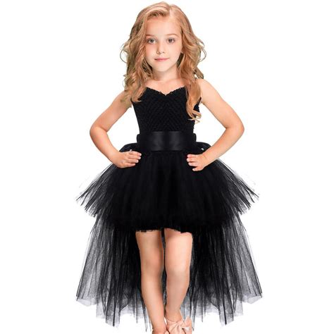 Kaufe Schwarzes Tutu Kleid für Mädchen Tüll V Ausschnitt Schleppe