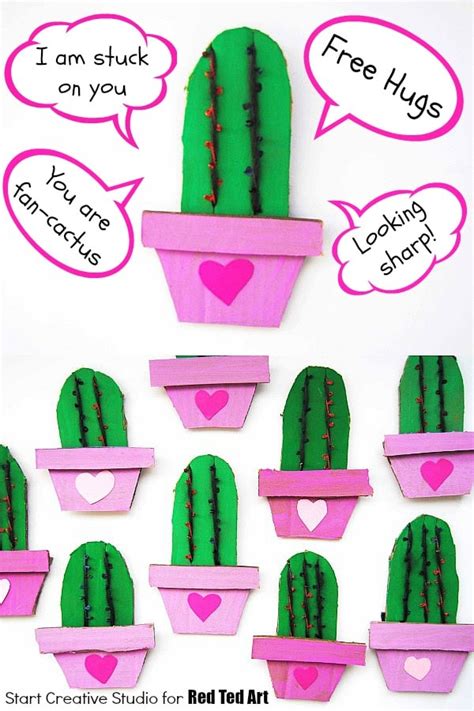 Cactus Valentine's Cards - Red Ted Art - Kids Crafts