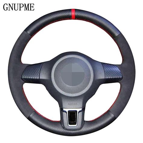 Diy Black Genuine Leather Suede Car Steering Wheel Cover For Volkswagen