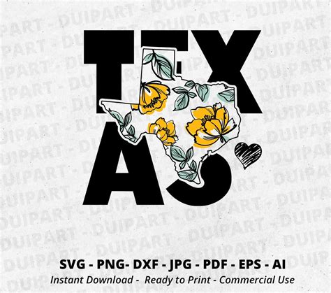 Texas Svg Texas Map Svg Floral Map Svg Flower Texas Svg Silhouette